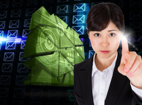 女人嚴(yán)肅的指著前方的復(fù)合形象