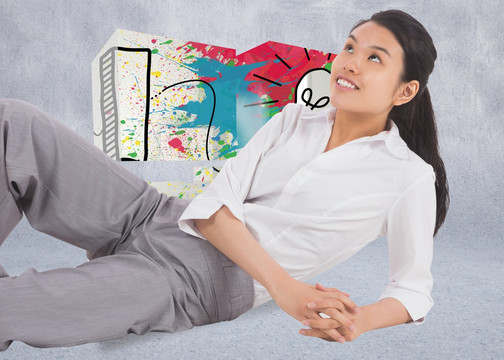 女商人躺在地上微笑的復(fù)合形象