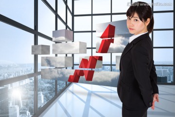 女商人側(cè)身看著鏡頭的復(fù)合形象