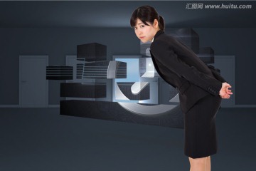 女商人彎著腰的復(fù)合形象