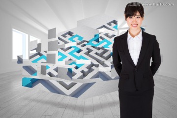 女商人微笑著看著鏡頭的復(fù)合形象