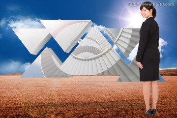 女商人側身微笑著的復合形象