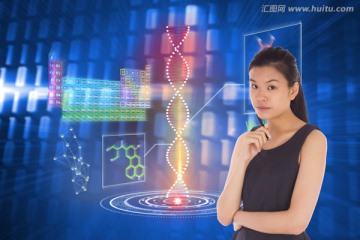 女商人拿著筆思考的復(fù)合形象