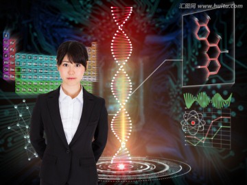 女商人嚴(yán)肅的看著鏡頭的復(fù)合形象