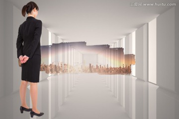 女商人背對(duì)著鏡頭的復(fù)合形象