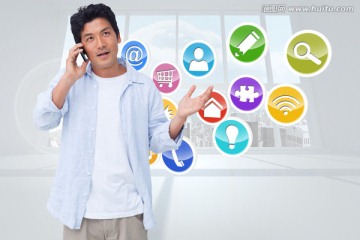 商人打電話的復合形象