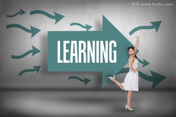 女人高舉著手微笑的復(fù)合形象
