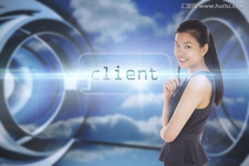 女商人對著鏡頭微笑著的復合形象
