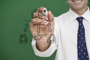 商人拿著筆書寫的復(fù)合形象