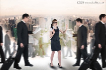 女商人蒙著眼睛的復(fù)合形象