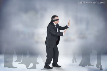 商人蒙著眼睛的復(fù)合形象