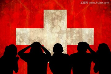 对瑞士国旗影响球迷的剪影
