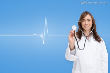 女醫(yī)生拿著聽診器的復(fù)合形象