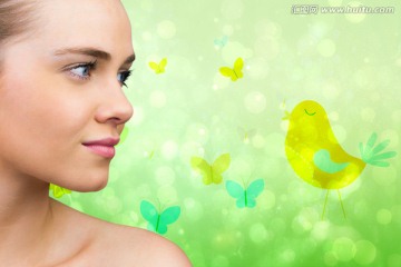 女人側(cè)臉微笑著的復(fù)合形象