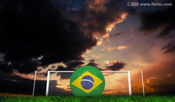 草地上的巴西足球与球门