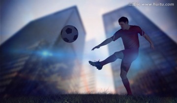 足球運動員踢球的復合形象