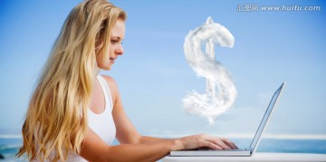 女人使用筆記本電腦的復(fù)合形象