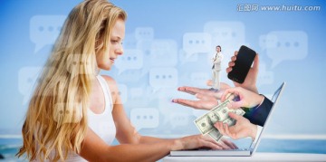 女人使用筆記本電腦的復(fù)合形象