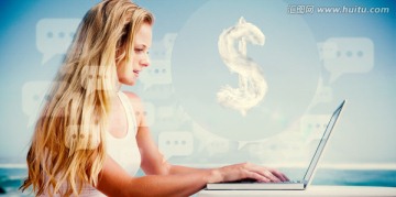 女人使用筆記本電腦的復(fù)合形象