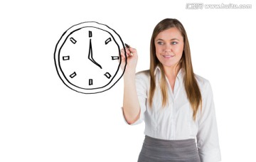 商人拿著筆畫鐘的復(fù)合形象