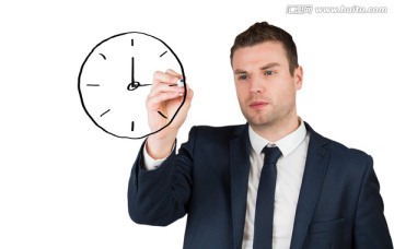 商人拿著筆畫鐘的復合形象