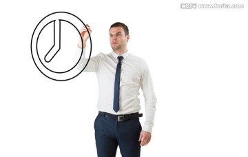 商人拿著筆畫鐘的復(fù)合形象