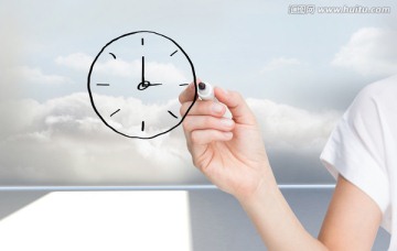 商人拿著筆指著鐘的復(fù)合形象