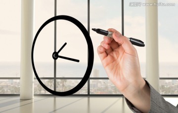 商人拿著筆指著鐘的復(fù)合形象
