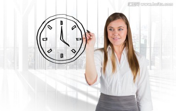 商人拿著筆畫(huà)鐘的復(fù)合形象