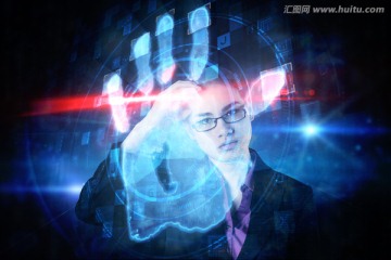 女人戴著眼鏡思考的復(fù)合形象