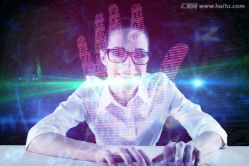女商人戴著眼鏡微笑的復(fù)合形象
