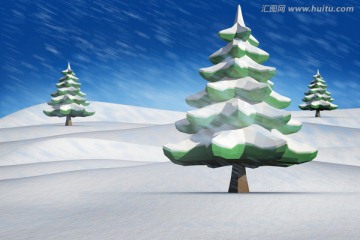 雪景中的冷杉树