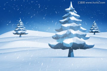 的雪景中的冷杉树
