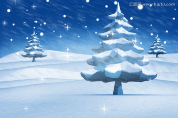 雪景中的冷杉樹卡通漫畫