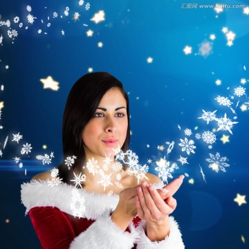 漂亮女人吹雪花的復(fù)合形象