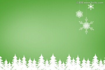 杉木林和雪花在綠色的小插曲