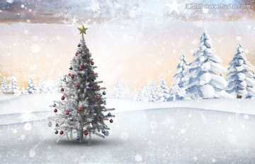 圣诞树与多雪的风景