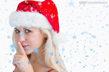 女人戴著圣誕帽的復(fù)合形象