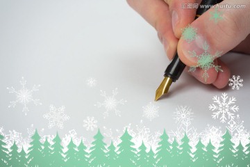 雪花和冷杉樹中寫字