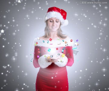 女人穿著圣誕裝的復(fù)合形象