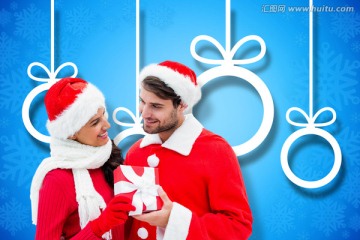 夫妇穿着圣诞装的复合形象