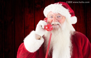 圣诞老人微笑着打电话的复合形象