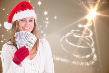 金發(fā)女人拿著紙幣的復合形象