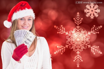 女人微笑著拿著紙幣的復(fù)合形象