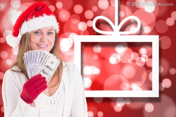 金發(fā)女人拿著紙幣的復(fù)合形象