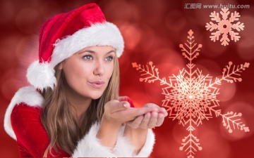 女人穿著圣誕裝微笑的復(fù)合形象
