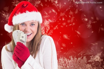 金發(fā)女人拿著紙幣的復合形象