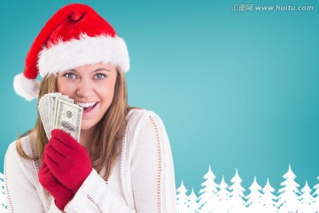女人微笑著拿著紙幣的復(fù)合形象