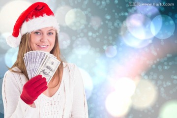 金發(fā)女人拿著紙幣的復(fù)合形象