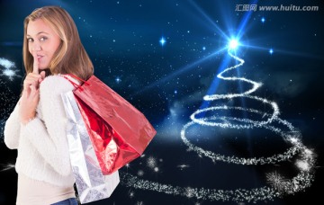 金發(fā)女人拎著購物袋的復(fù)合形象